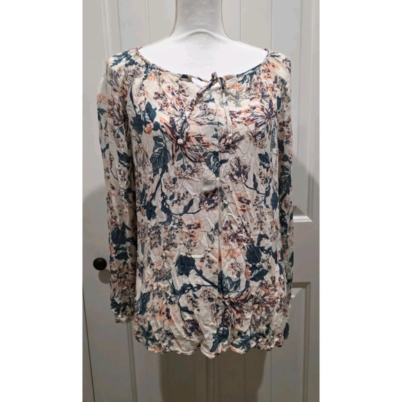 Lucky Brand Tops - Lucky Brand Light Weight Mixed Floral Print Half Button Tie Front Blouse Size L